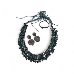 Vintage Curated Southwest Native American-style Silver+Blue Jewelry Set